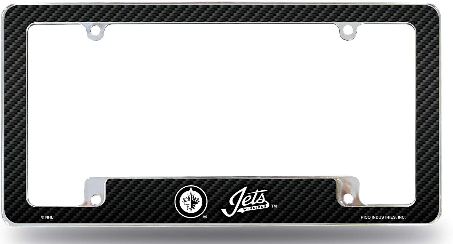 Winnipeg Jets Metal License License Plate Frame Tag Cover, Carbon Fiber Style, 12x6 Inch