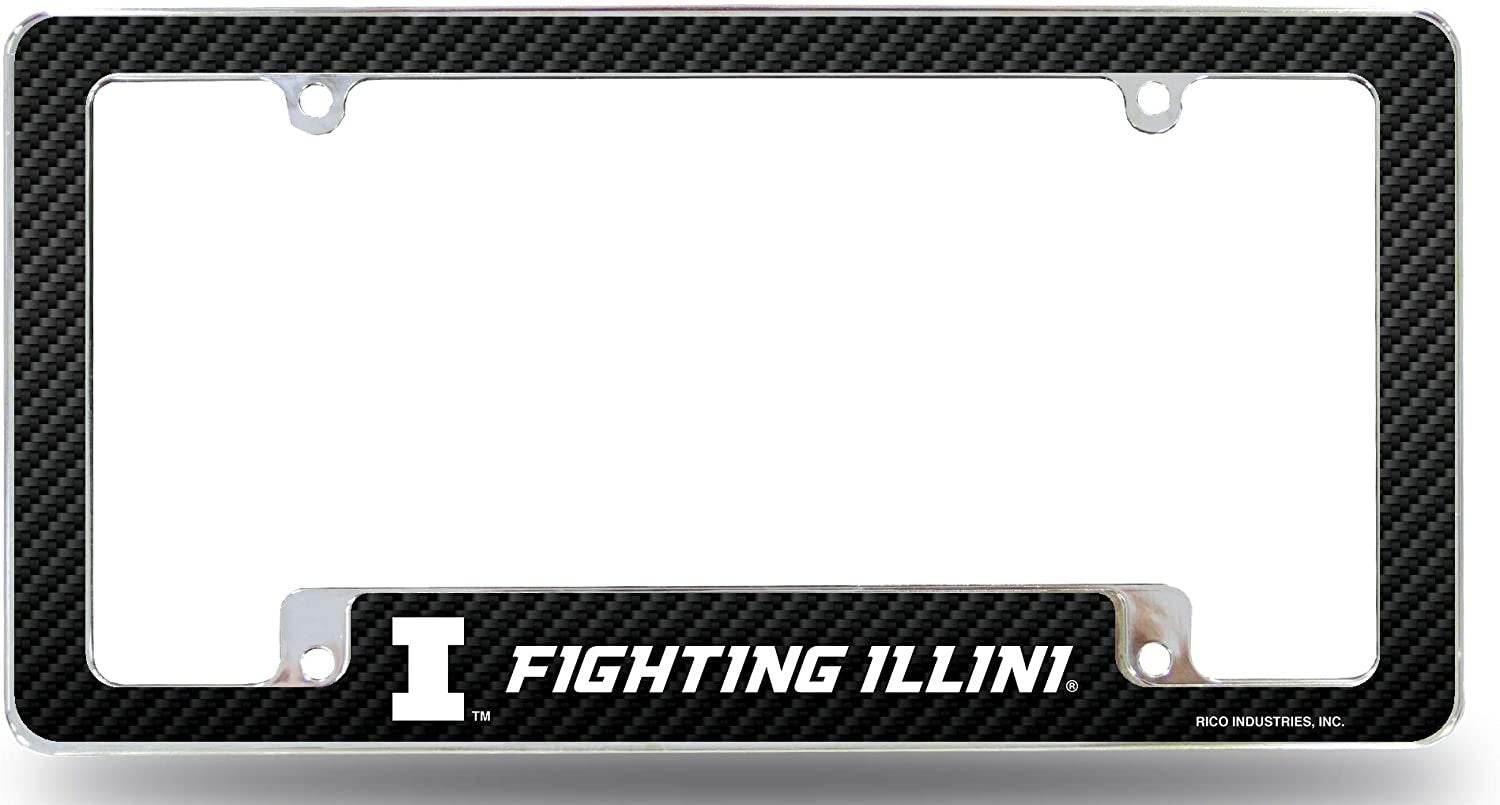 University of Illinois Fighting Illini Metal License Plate Frame Chrome Tag Cover, Carbon Fiber Design, 12x6 Inch