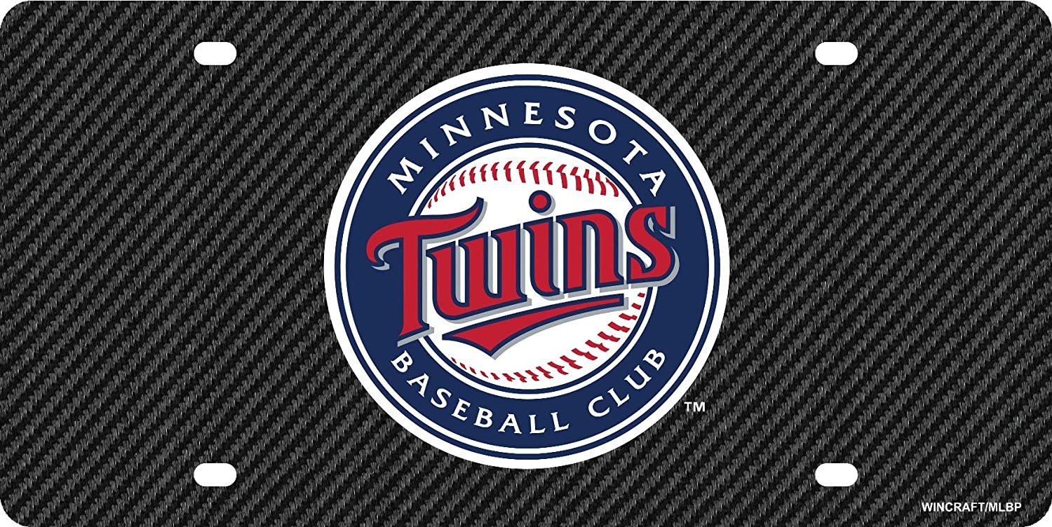 Minnesota Twins Premium Laser Cut Tag License Plate, Carbon Fiber Design, Mirrored Acrylic Inlaid, 6x12 Inch