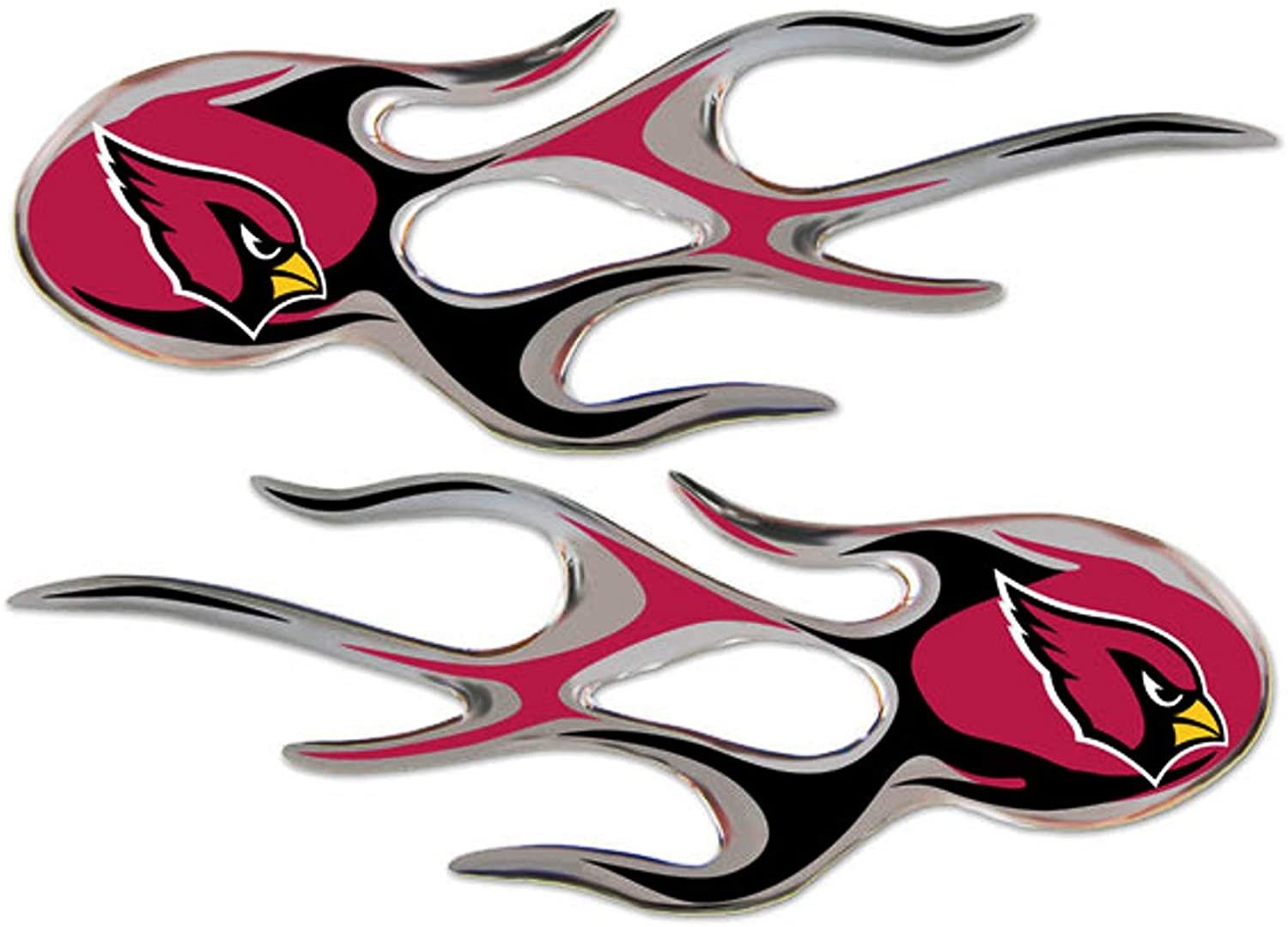 Arizona Cardinals Pair of Sticker Decals, Flame Design, 2x5 Inch Each, Air Puffed Raised, Adhesive Backing