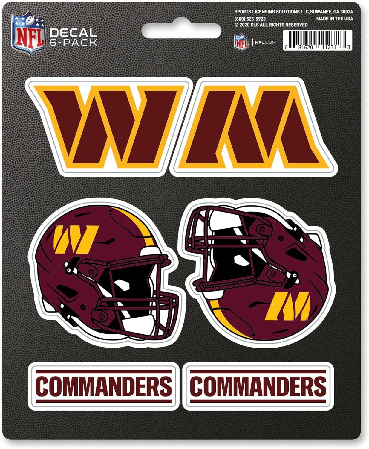 Washington Commanders 6-Piece Decal Sticker Set, 5x6 Inch Sheet, Gift for football fans for any hard surfaces around home, automotive, personal items