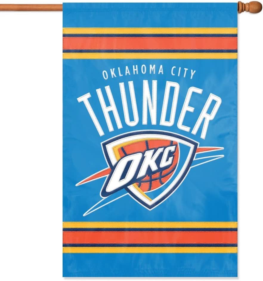 Oklahoma City Thunder House Banner Flag Applique Embroidered Double Sided 44 x 28