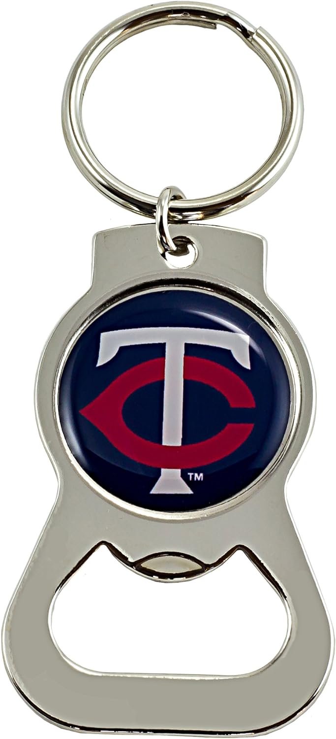 Minnesota Twins Premium Solid Metal Bottle Opener Keychain, Silver Key Ring, Team Logo