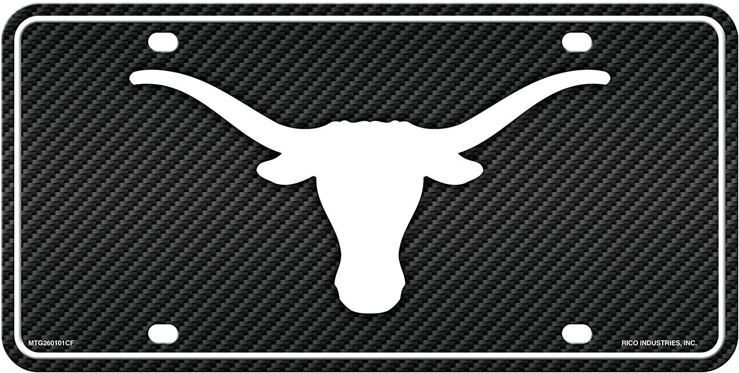 University of Texas Longhorns Metal Auto Tag License Plate, Carbon Fiber Design, 6x12 Inch