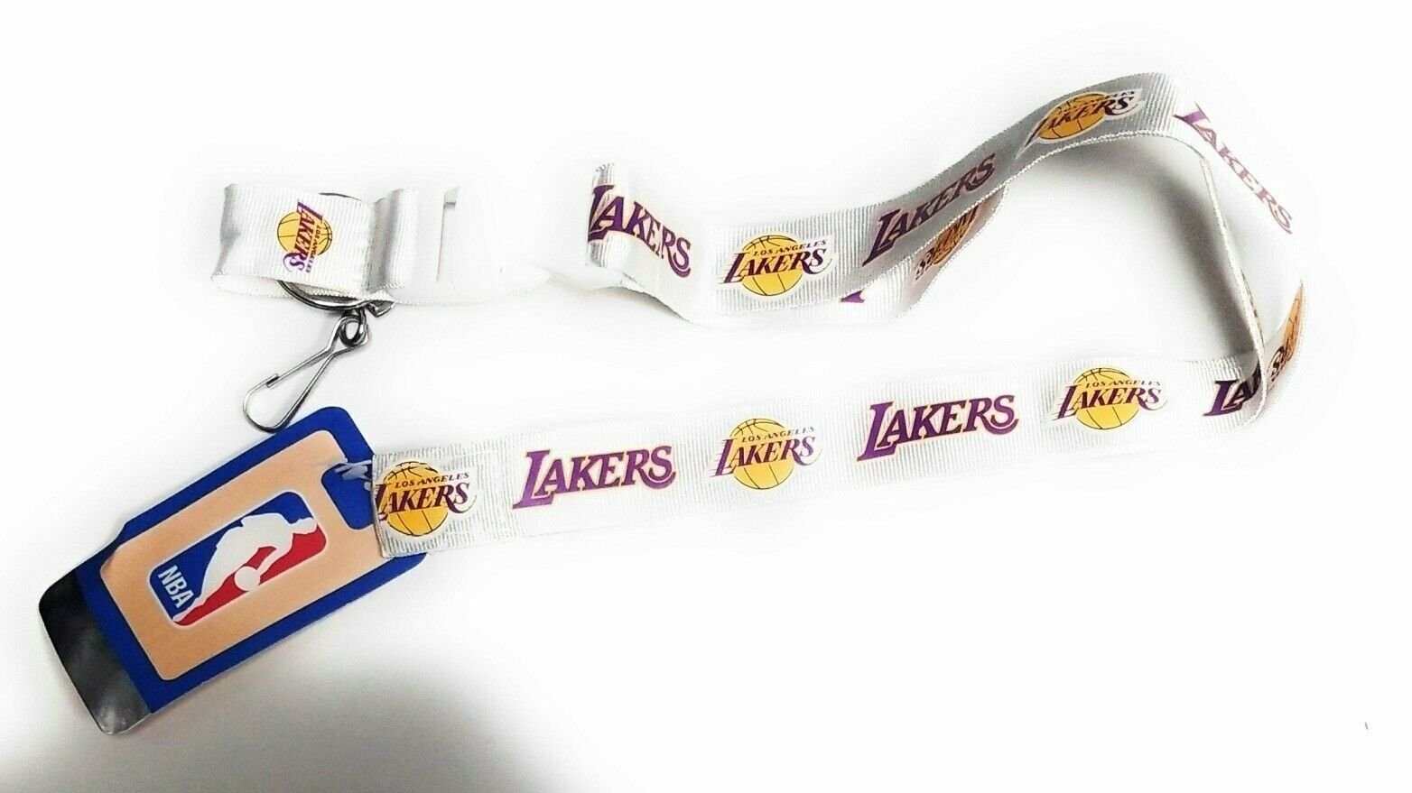 Los Angeles Lakers White Lanyard Keychain Double Sided Breakaway Safety Design Adult 18 Inch
