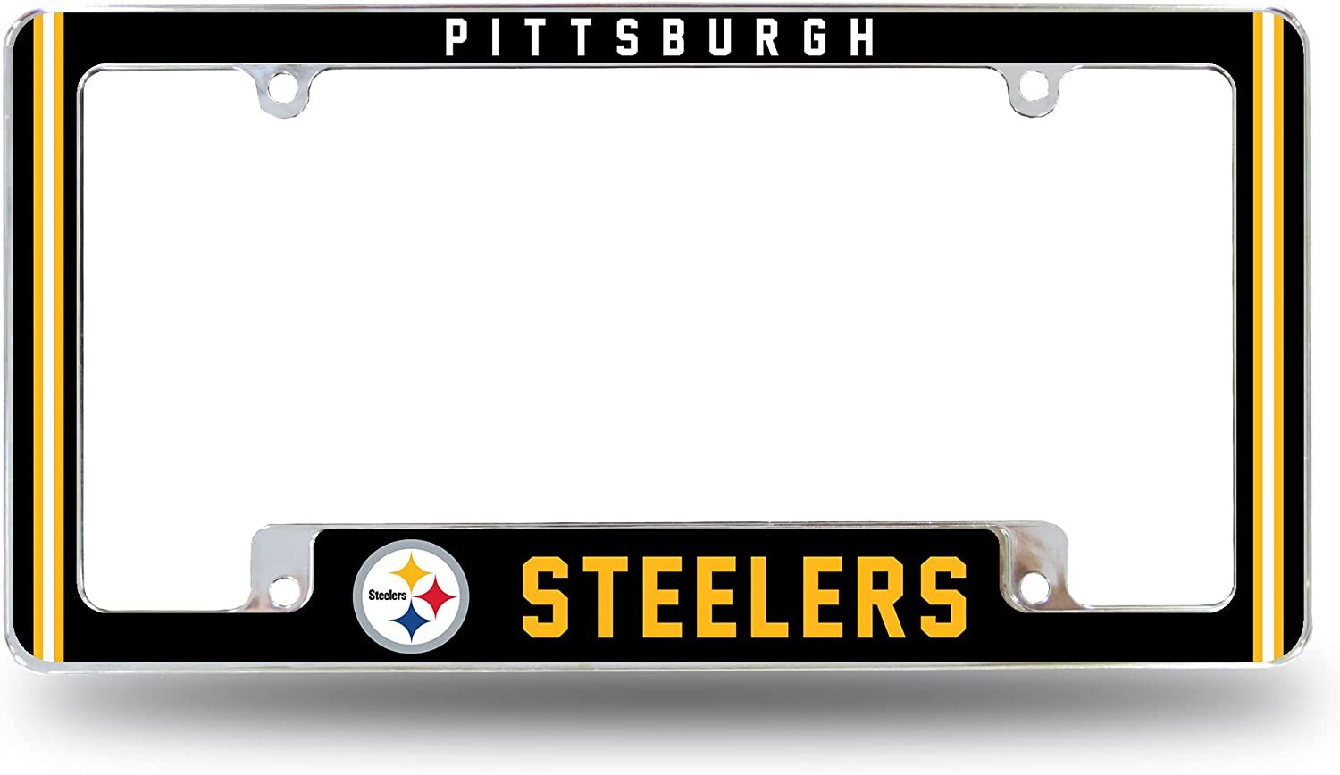 Pittsburgh Steelers Metal License Plate Frame Chrome Tag Cover Alternate Design 6x12 Inch