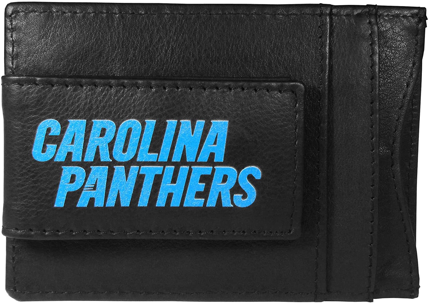Carolina Panthers Black Leather Wallet, Front Pocket Magnetic Money Clip, Printed Logo
