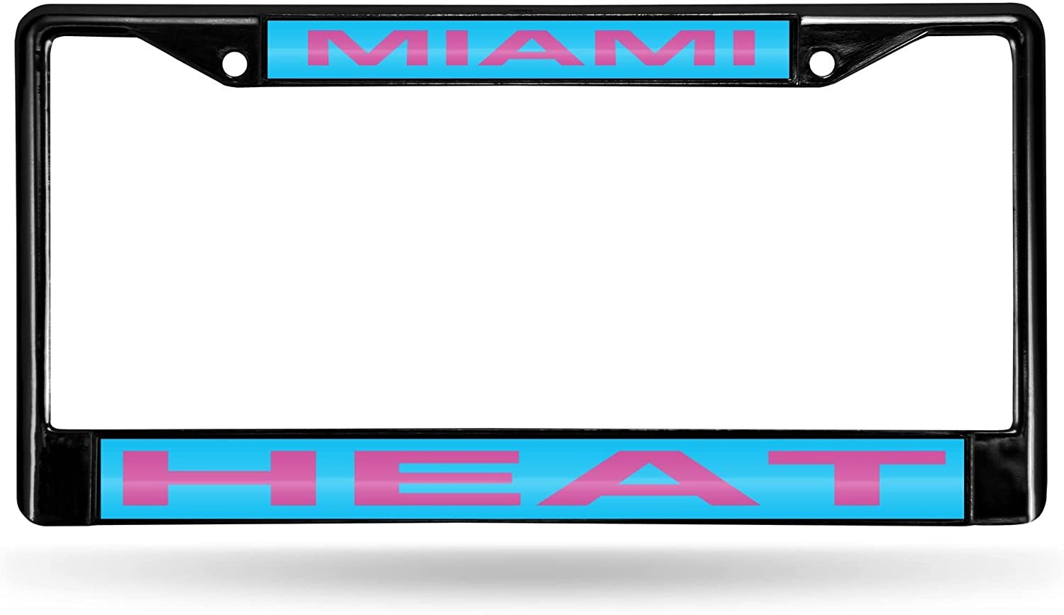 Miami Heat City Lights Design Black Metal License Plate Frame Tag Cover, Laser Acrylic Mirrored Inserts, 12x6 Inch