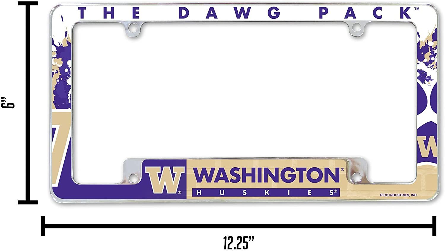 University of Washington Huskies Metal License Plate Frame Chrome Tag Cover 12x6 Inch All Over Design