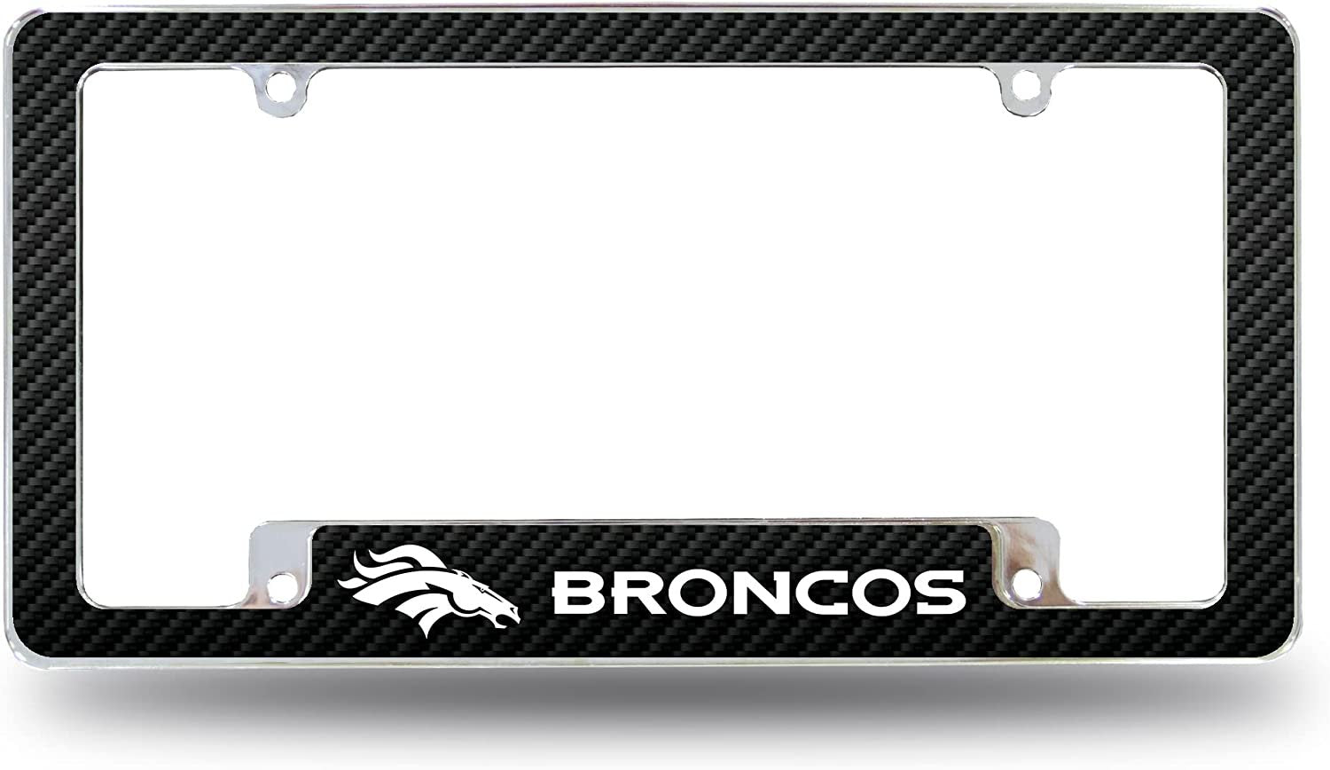 Denver Broncos Metal License Plate Frame Chrome Tag Cover Carbon Fiber Design 6x12 Inch
