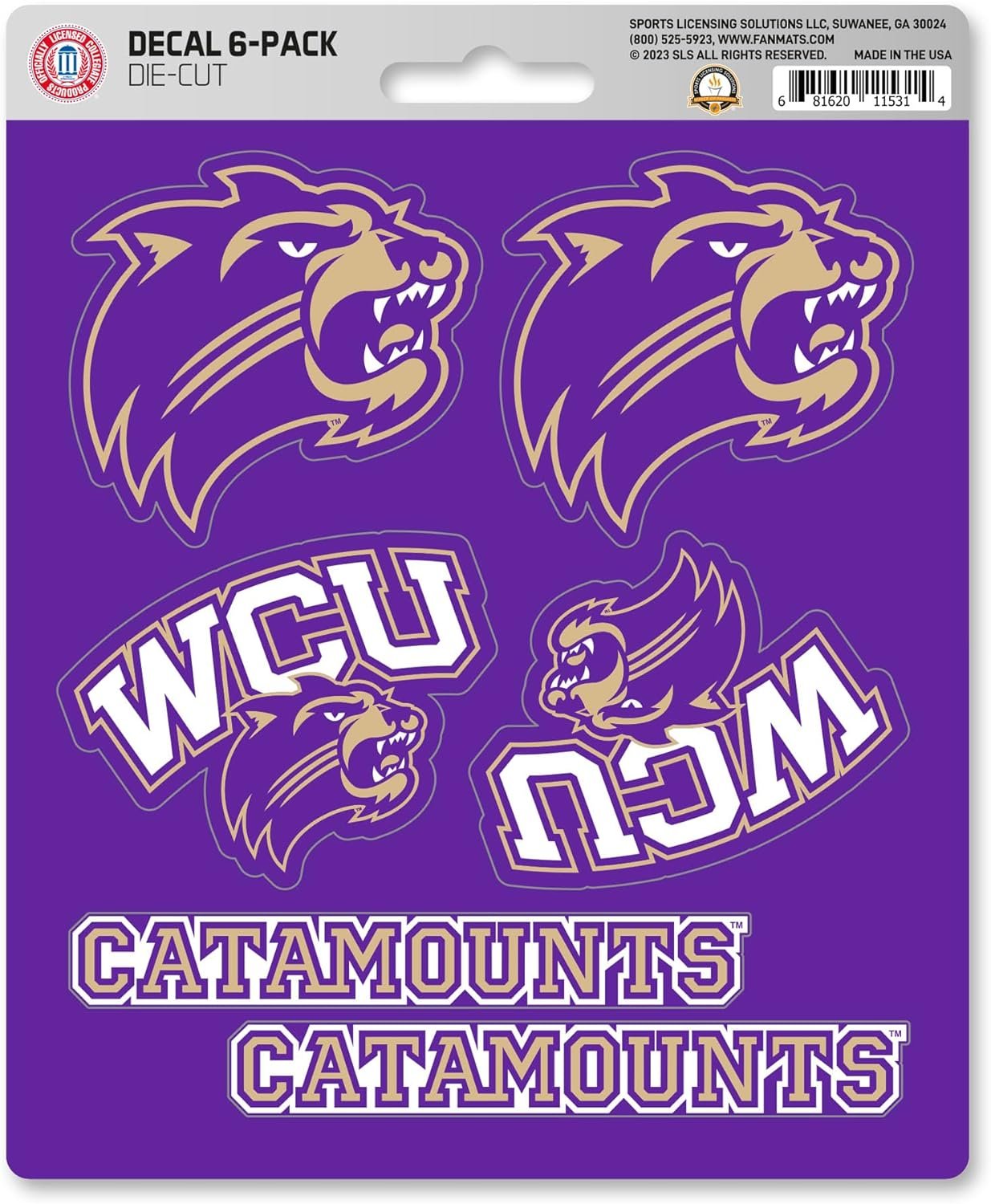 Western Carolina University Catamounts 6-Piece Decal Sticker Set, 5x6 Inch Sheet, Gift for football fans for any hard surfaces around home, automotive, personal items