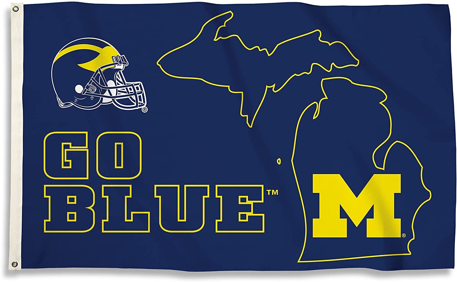 University of Michigan Wolverines Flag Banner, 3x5 Feet, Metal Grommets, State Outline Design