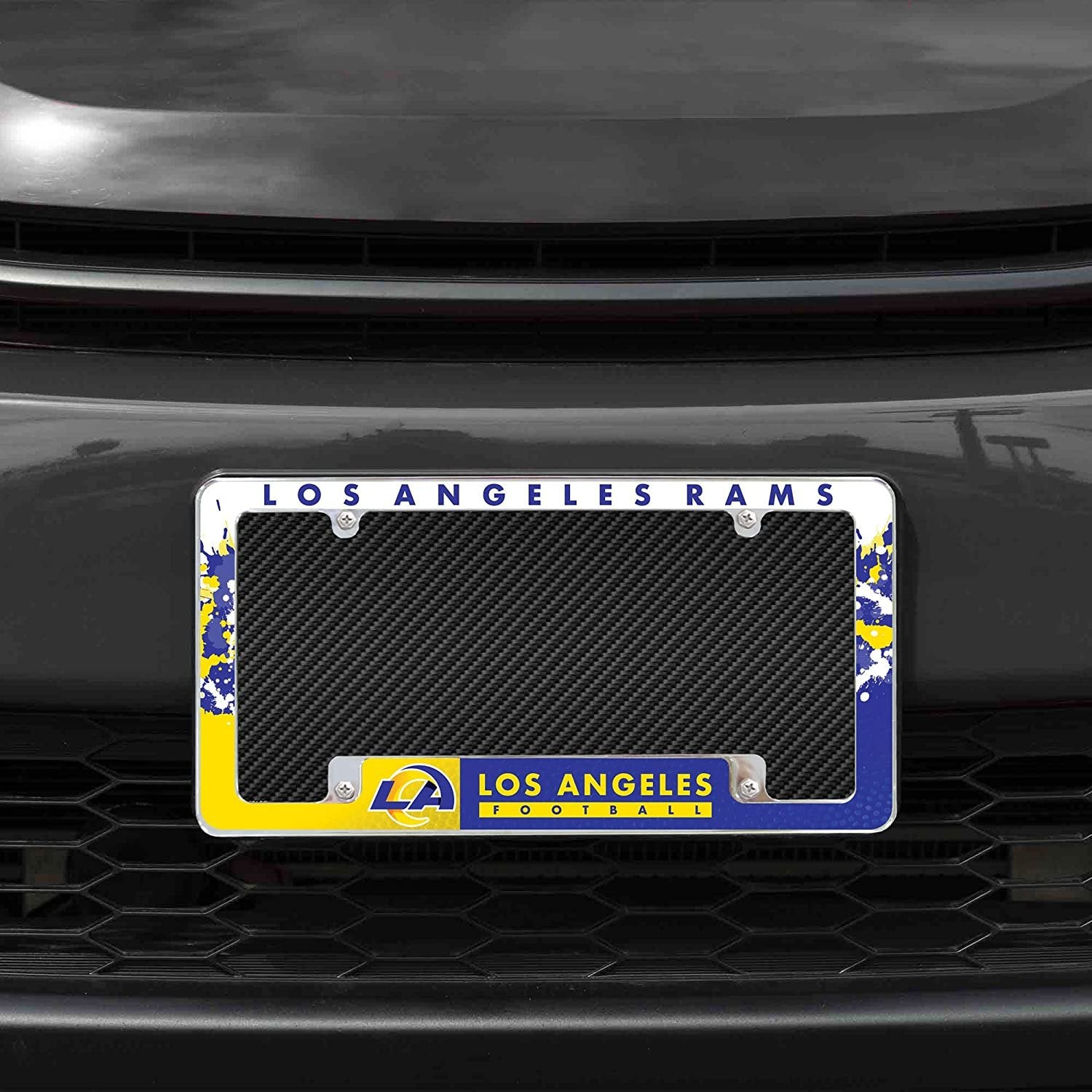 Los Angeles Rams Metal License Plate Frame Chrome Tag Cover All Over Design 6x12 Inch