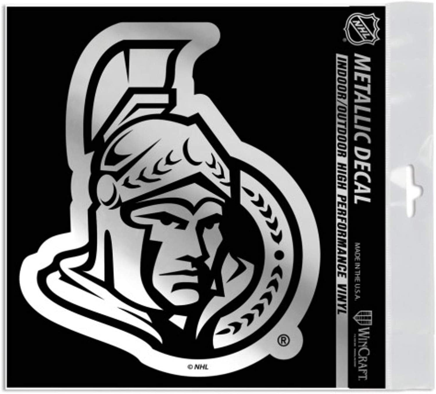 Ottawa Senators 6 Inch Decal Sticker, Metallic Chrome Shimmer Design