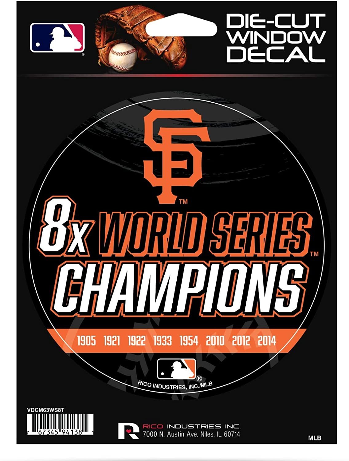 San Francisco Giants 5" Decal Sticker 8X Time Champions Flat Vinyl Auto Emblem Baseball