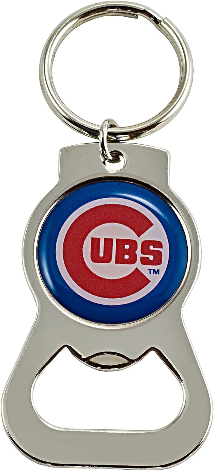 Chicago Cubs Premium Solid Metal Bottle Opener Keychain, Silver Key Ring, Team Logo