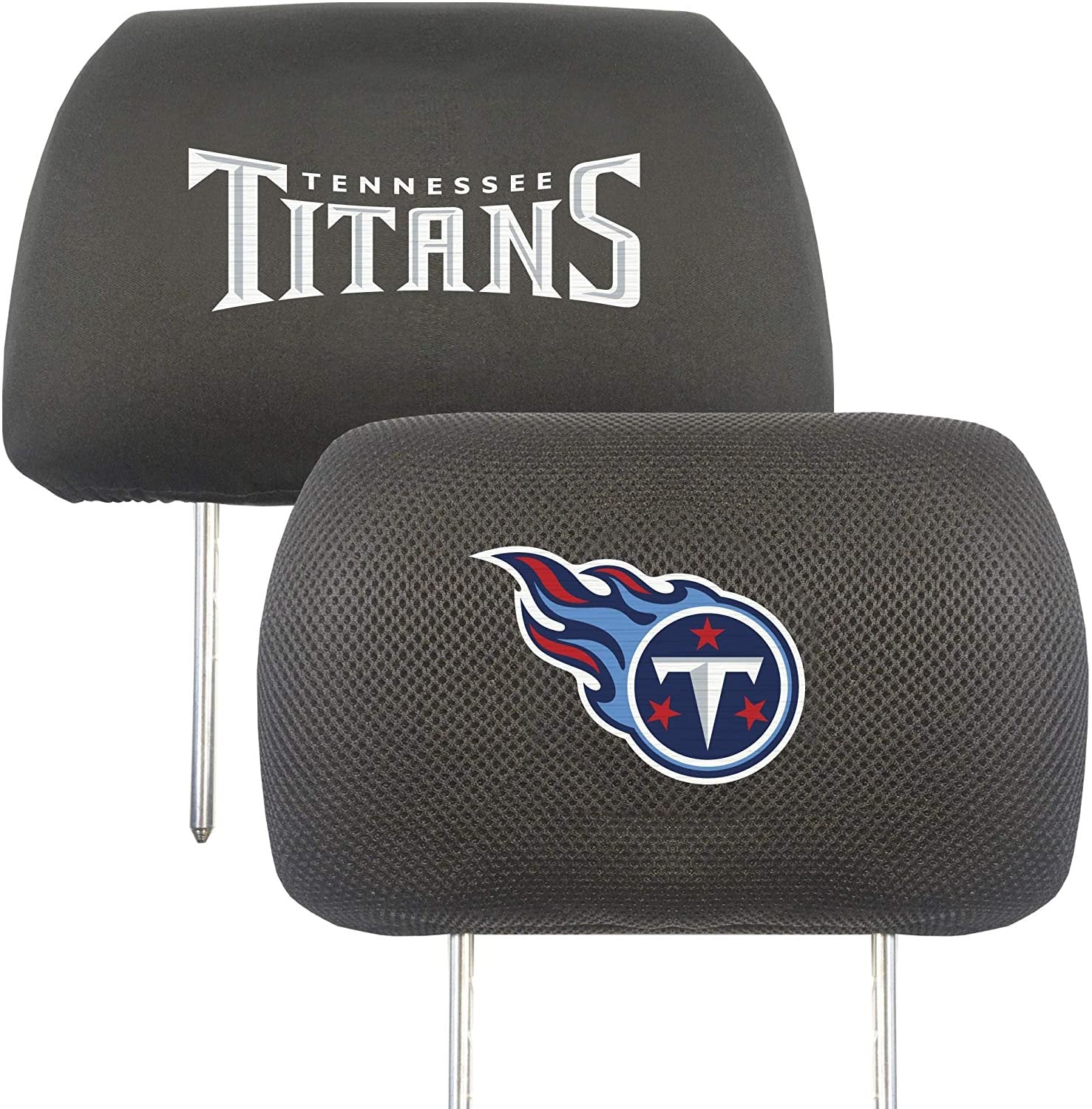 Tennessee Titans Pair of Premium Auto Head Rest Covers, Embroidered, Black Elastic, 14x10 Inch