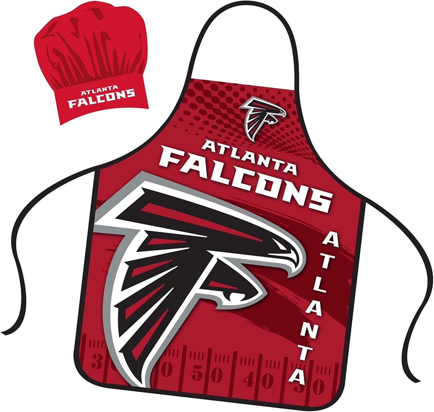 Atlanta Falcons Apron Chef Hat Set Full Color Universal Size Tie Back Grilling Tailgate BBQ Cooking Host