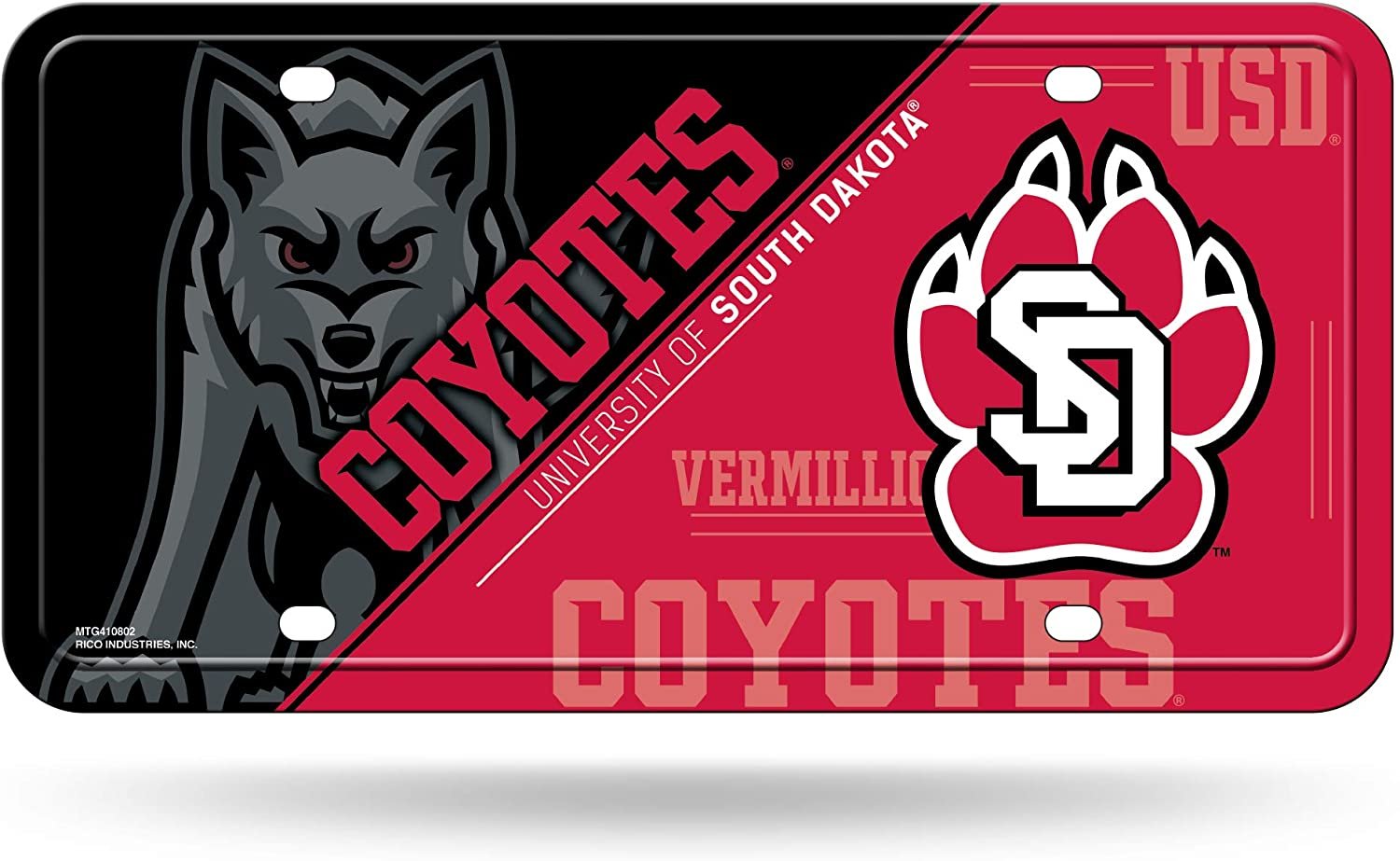 University of South Dakota Coyotes Metal Auto Tag License Plate, Split Design, 6x12 Inch