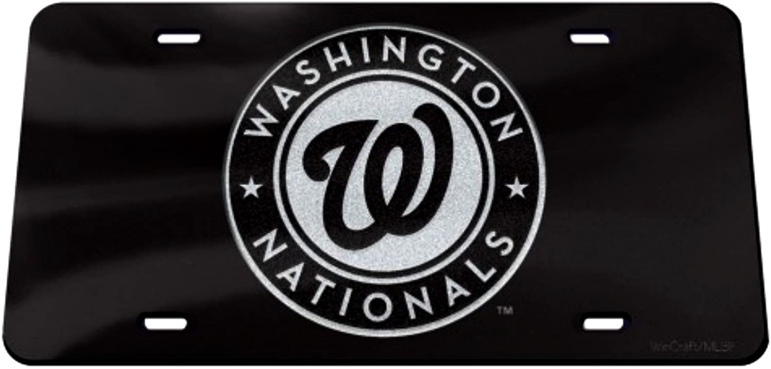 Washington Nationals Premium Laser Cut Tag License Plate, Mirrored Acrylic Inlaid, Black, 12x6 Inch