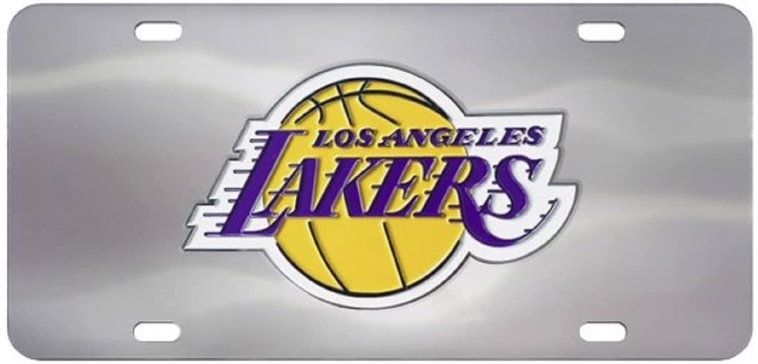 Los Angeles Lakers License Plate Tag, Premium Stainless Steel Diecast, Chrome, Raised Solid Metal Color Emblem, 6x12 Inch