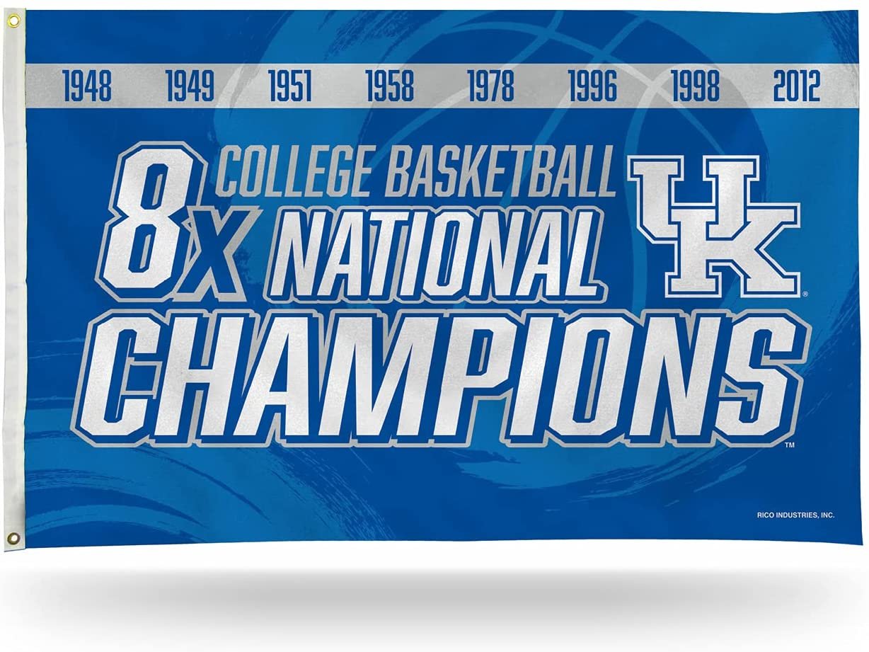 University of Kentucky Wildcats Flag Banner, 8-Time Champions, 3x5 Feet, Metal Grommets, Outdoor Indoor, Single Sided