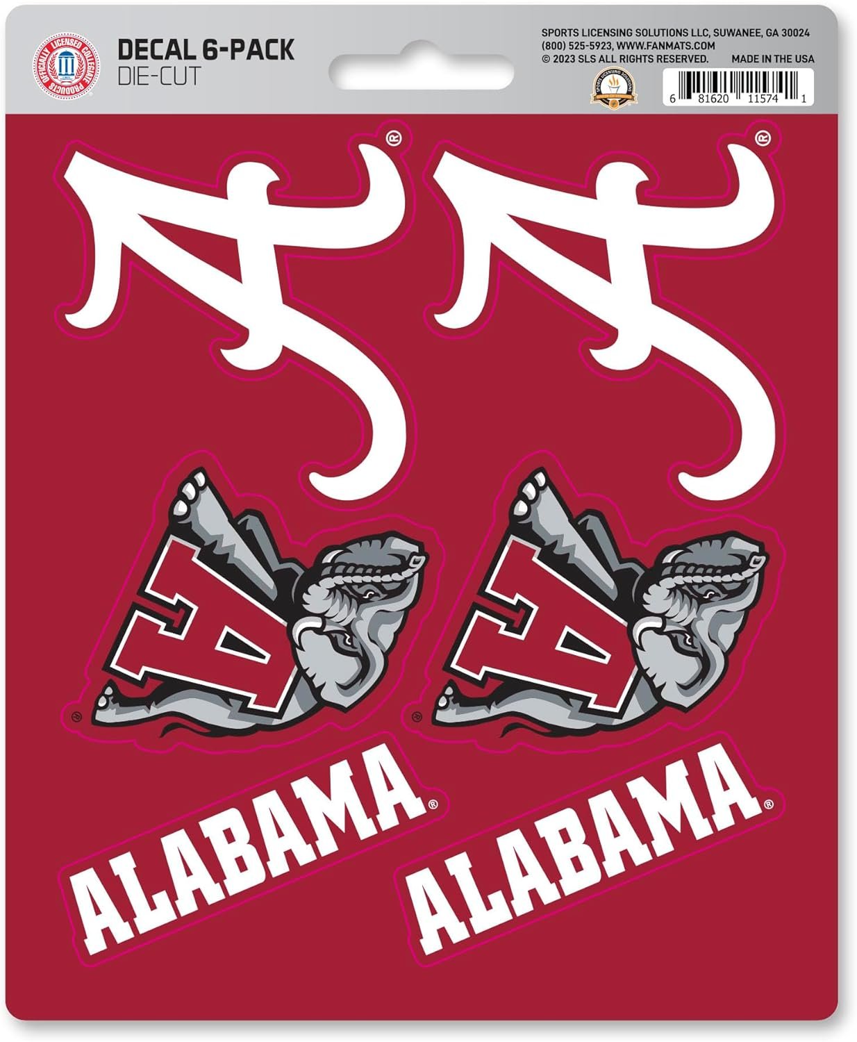 University of Alabama Crimson Tide 6-Piece Decal Sticker Set, 5x6 Inch Sheet, Gift for football fans for any hard surfaces around home, automotive, personal items