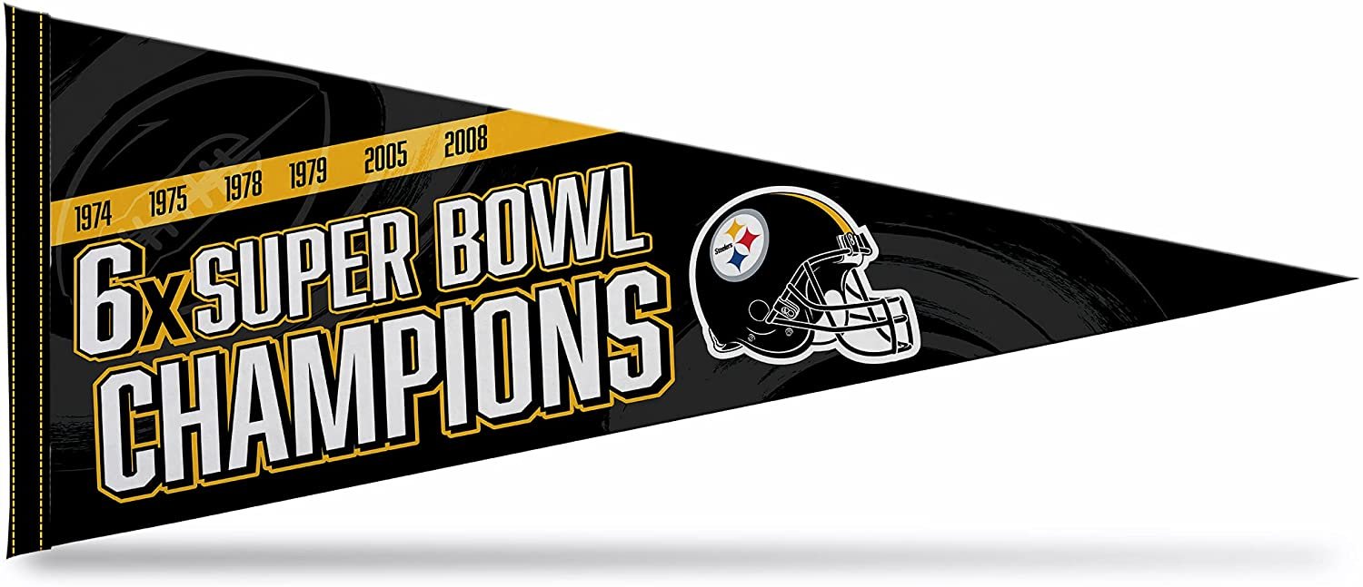 Pittsburgh Steelers 6-Time Super Bowl Champions Soft Felt Pennant, 12x30 Inch, Easy To Hang