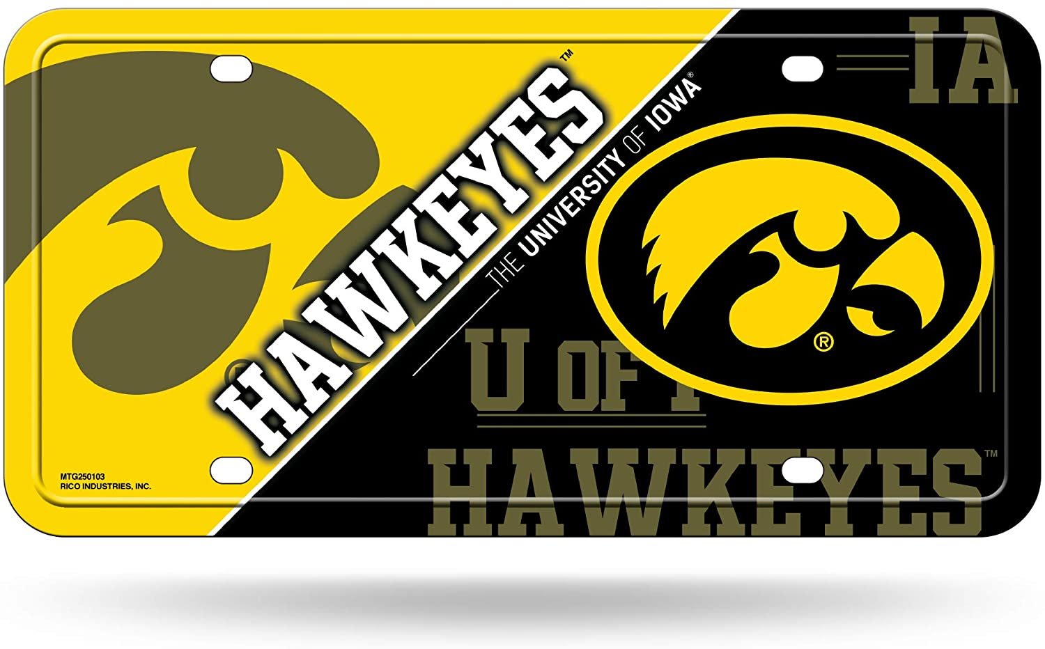 University of Iowa Hawkeyes Metal Auto Tag License Plate, Split Design, 6x12 Inch