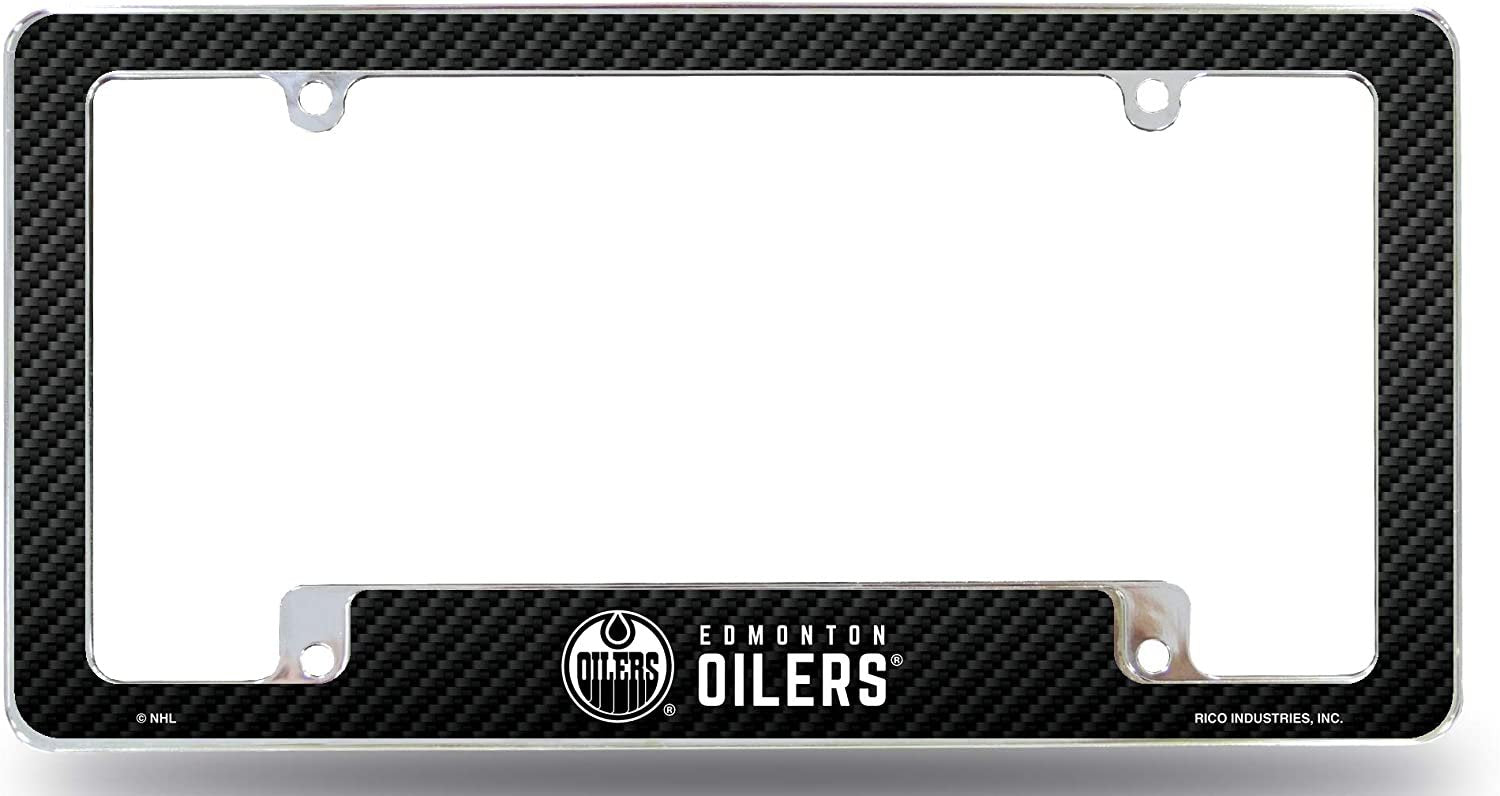 Edmonton Oilers Metal License License Plate Frame Tag Cover, Carbon Fiber Style, 12x6 Inch