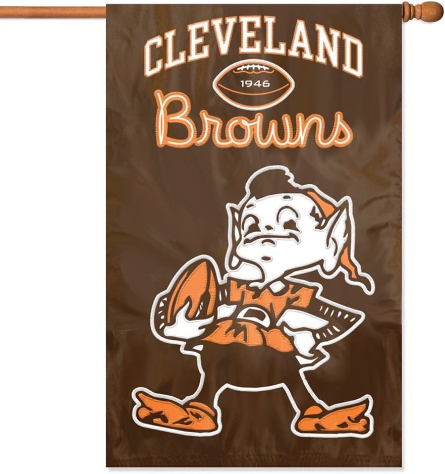 Cleveland Browns Banner Flag Premium Double Sided Embroidered Applique 28x44 Inch Brownie Elf Logo