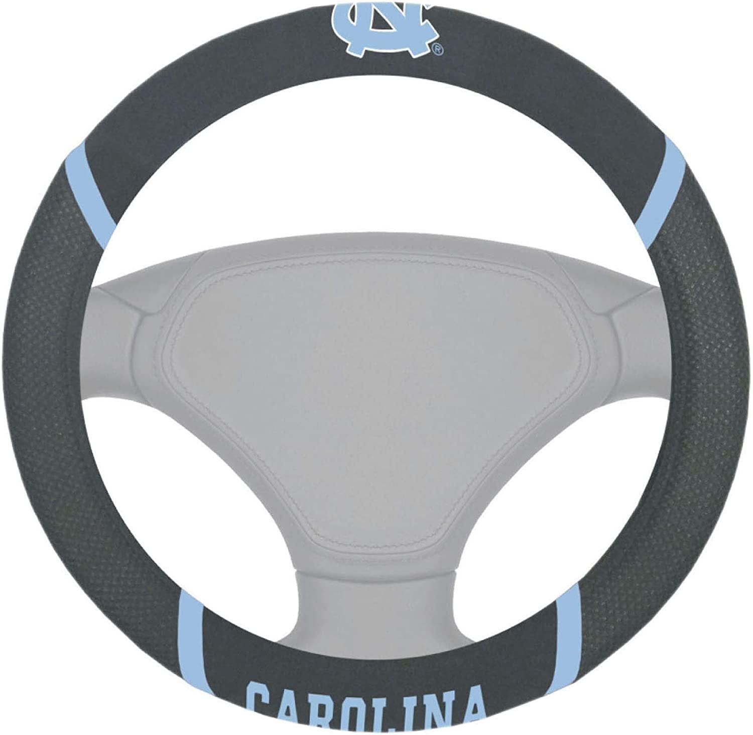 North Carolina Tar Heels Steering Wheel Cover Premium Embroidered Black 15 Inch University of