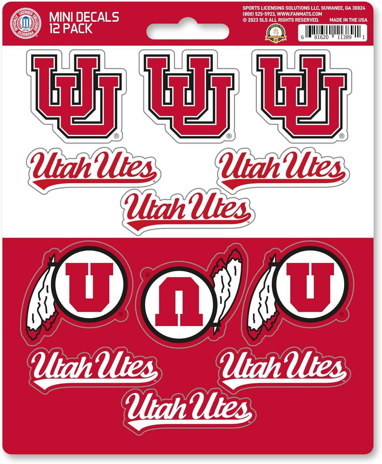 University of Utah Utes 12-Piece Mini Decal Sticker Set, 5x6 Inch Sheet, Gift for football fans for any hard surfaces around home, automotive, personal items