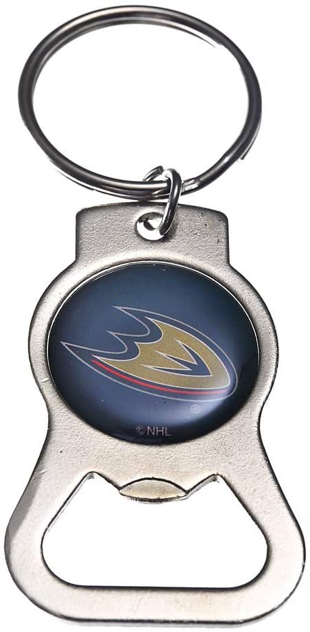 Anaheim Ducks Premium Solid Metal Bottle Opener Keychain, Silver Key Ring, Team Logo
