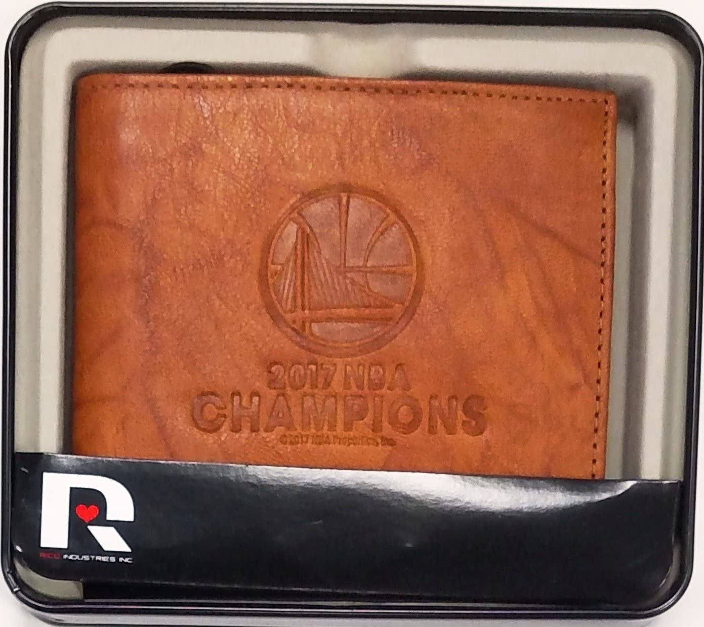 Golden State Warriors 2017 Champions Wallet Premium Brown Leather Billfold Embossed Bifold Basketball