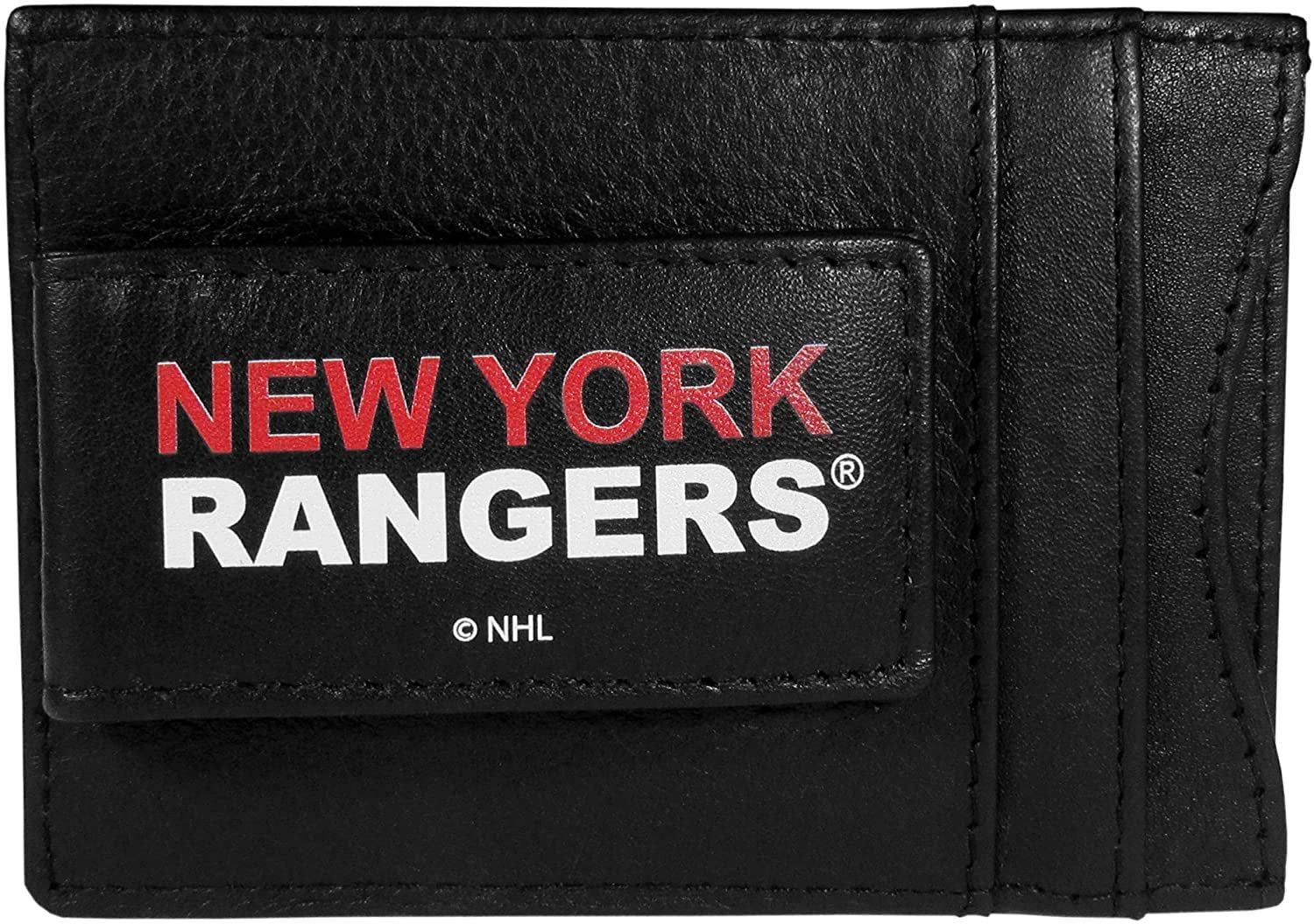 New York Rangers Black Leather Wallet, Front Pocket Magnetic Money Clip, Printed Logo