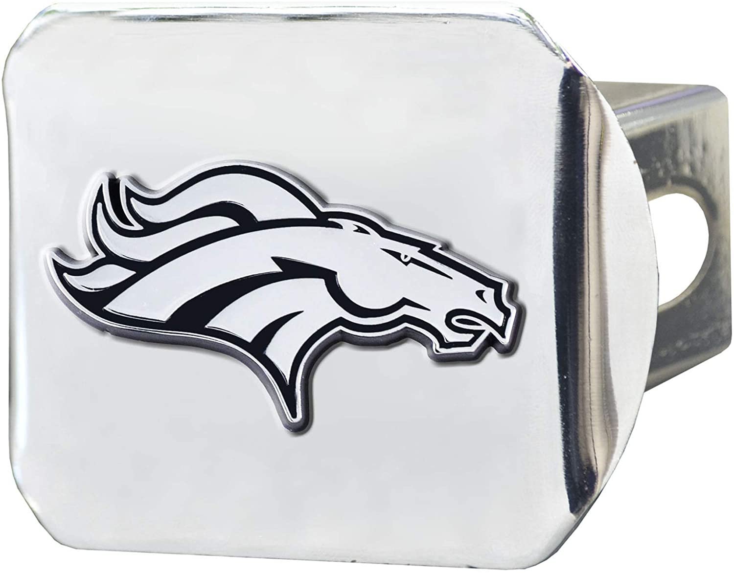 Denver Broncos Solid Metal Hitch Cover with Chrome Metal Emblem 2 Inch Square Type III