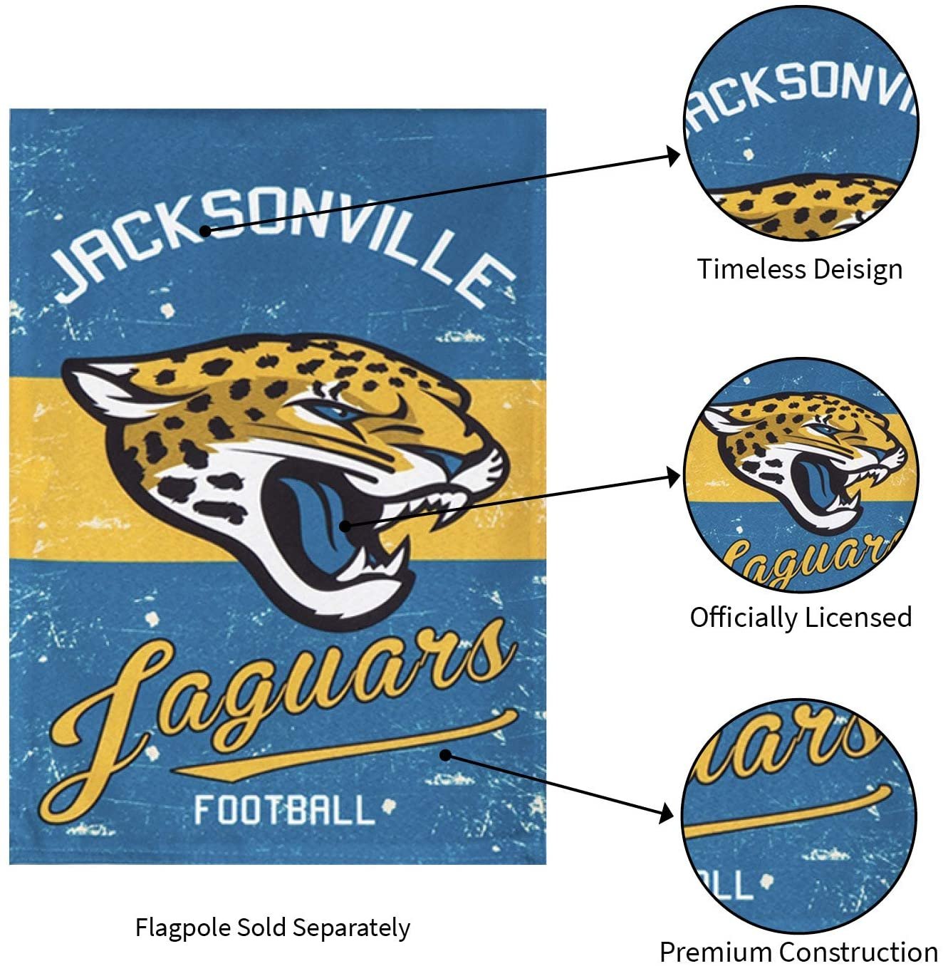 Jacksonville Jaguars Premium Garden Flag Banner, Double Sided, Linen, Retro Vintage Style, 13x18 Inch