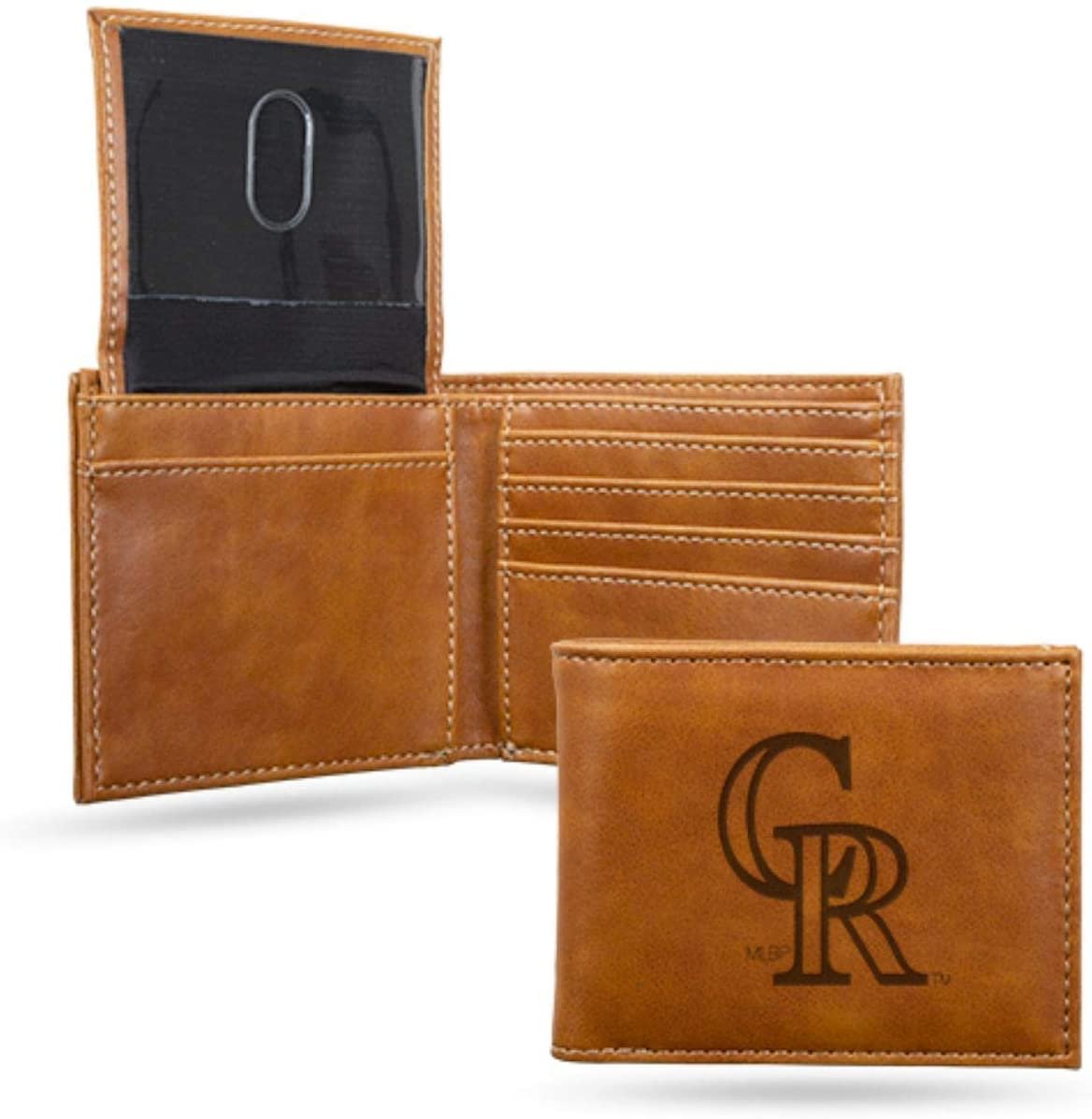 Colorado Rockies Premium Brown Leather Wallet, Bifold Billfold, Embossed Laser Engraved