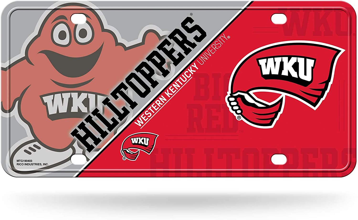 Western Kentucky University Hilltoppers Metal Auto Tag License Plate, Split Design, 6x12 Inch