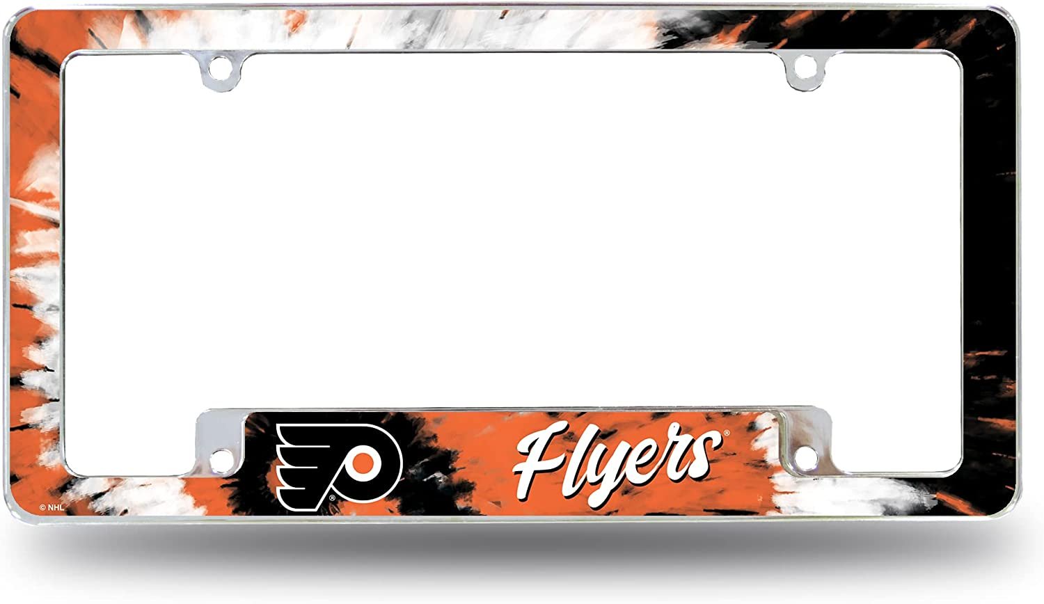 Philadelphia Flyers Metal License Plate Frame Chrome Tag Cover Tie Dye Design 6x12 Inch