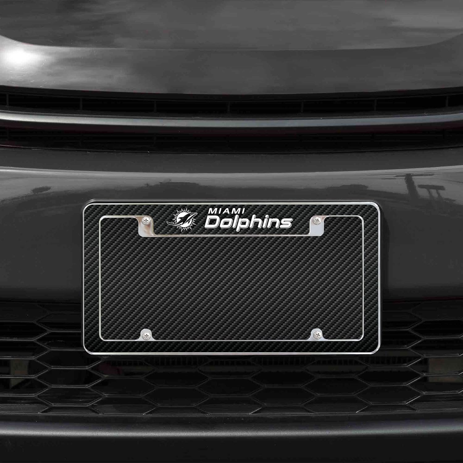 Miami Dolphins Metal License Plate Frame Chrome Tag Cover, 12x6 Inch