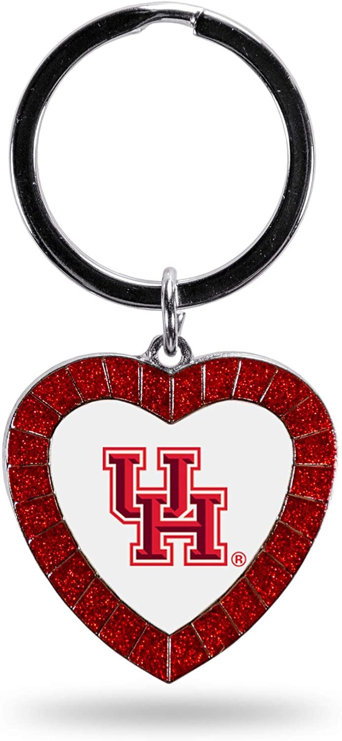 NCAA Houston Cougars NCAA Rhinestone Heart Colored Keychain, Red, 3-inches in length