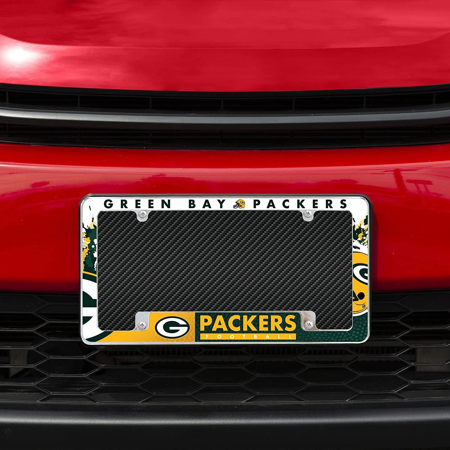 Green Bay Packers Metal License Plate Frame Chrome Tag Cover All Over Design 6x12 Inch