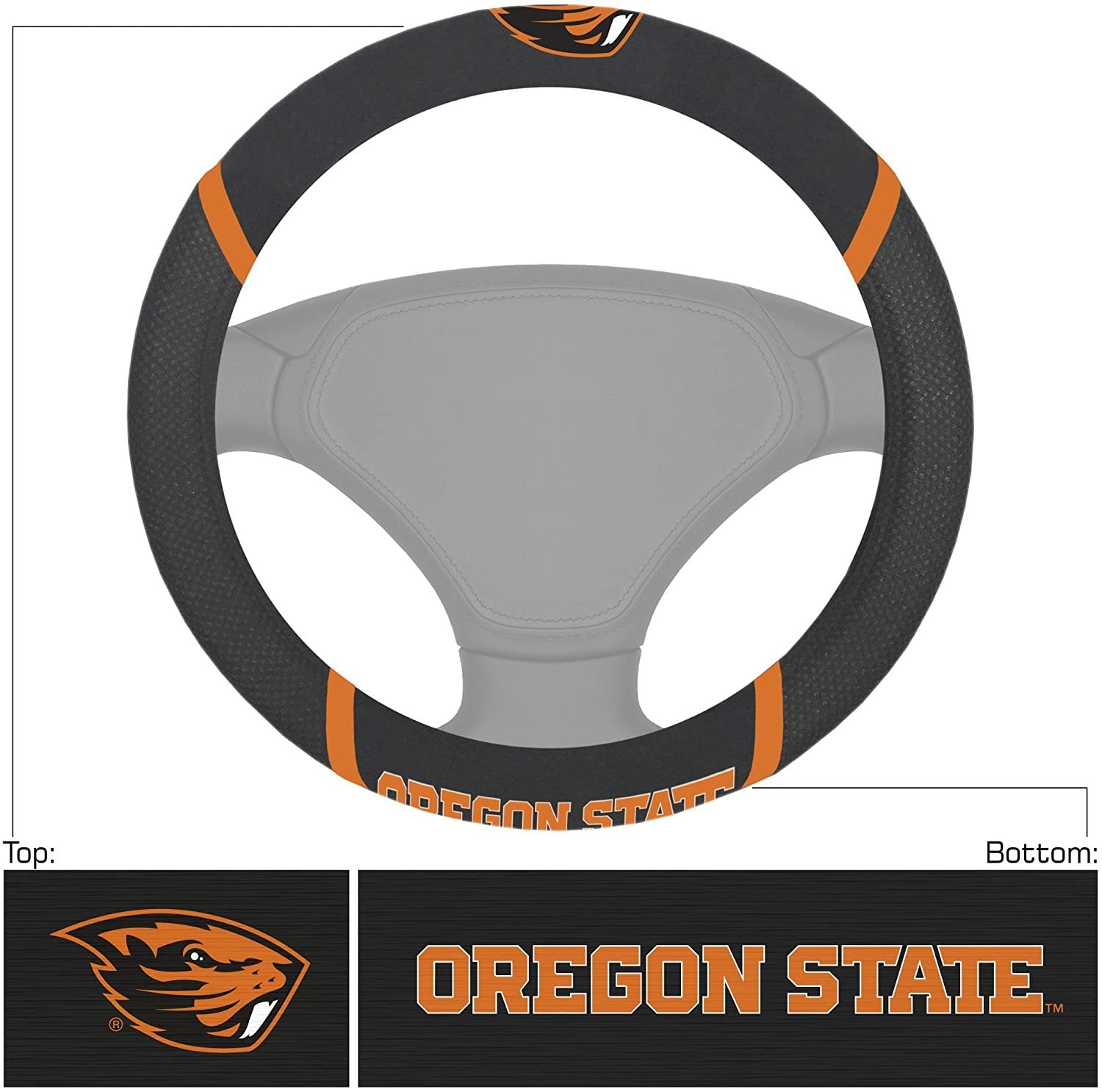 Oregon State Beavers Steering Wheel Cover Premium Embroidered Black 15 Inch University