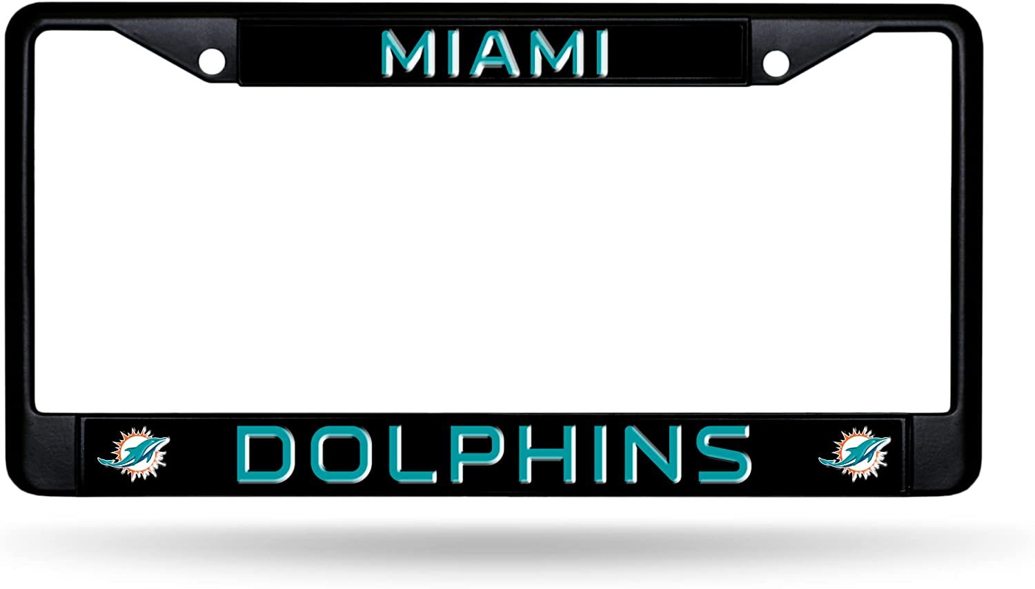 Miami Dolphins Black Metal License Plate Frame Chrome Tag Cover 6x12 Inch