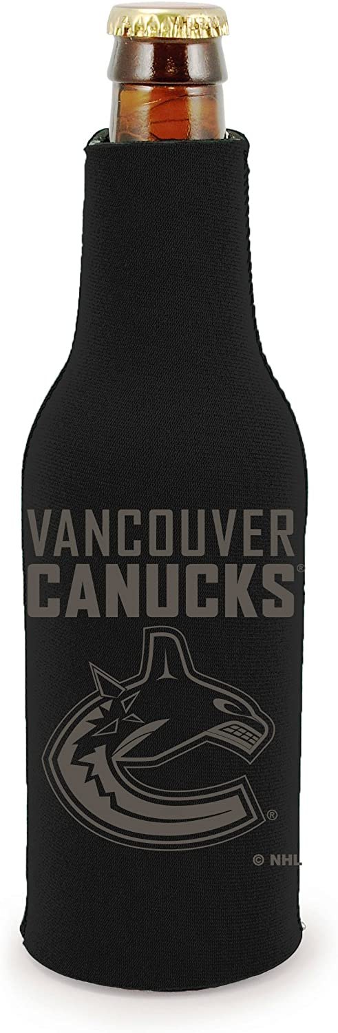 Vancouver Canucks Pair of 16oz Drink Zipper Bottle Cooler Insulated Neoprene Beverage Holder, Black Tonal Design