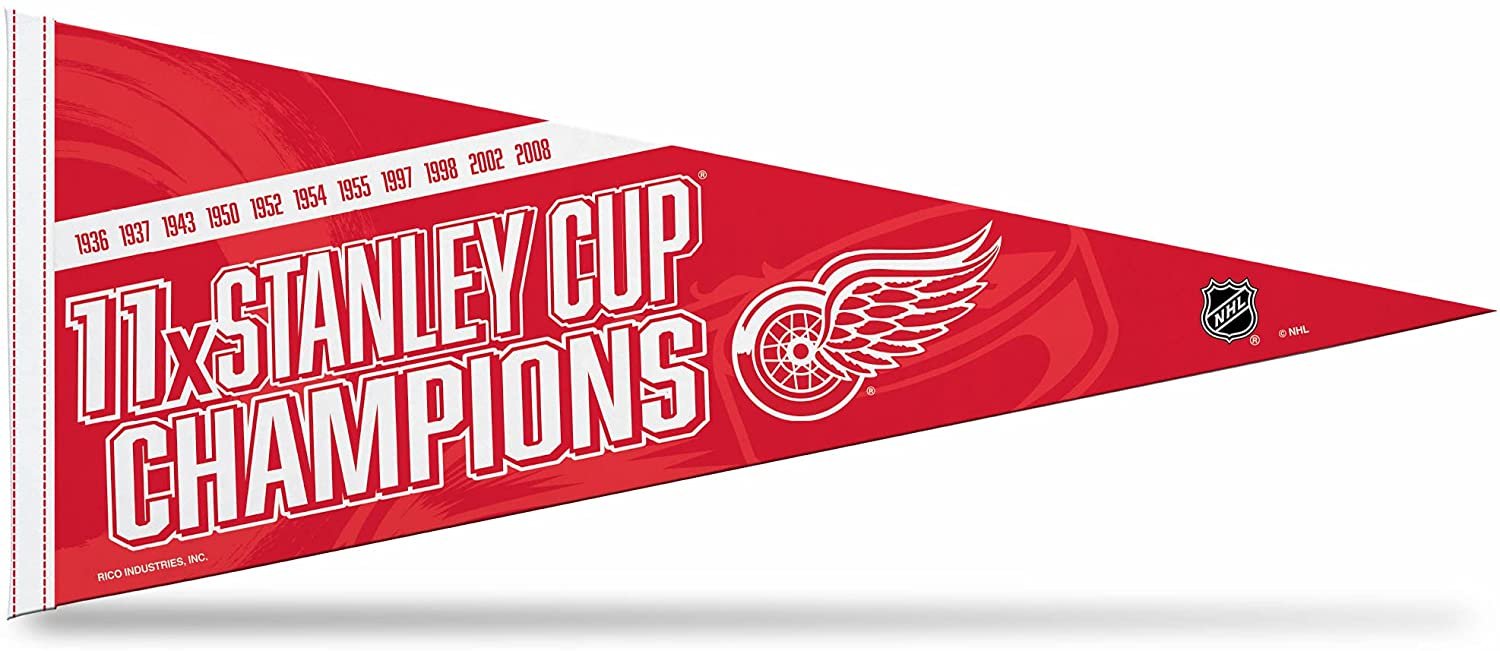 Detroit Red Wings 11-Time Stanley Cup Champions Soft Felt Pennant, 12x30 Inch, Easy To Hang