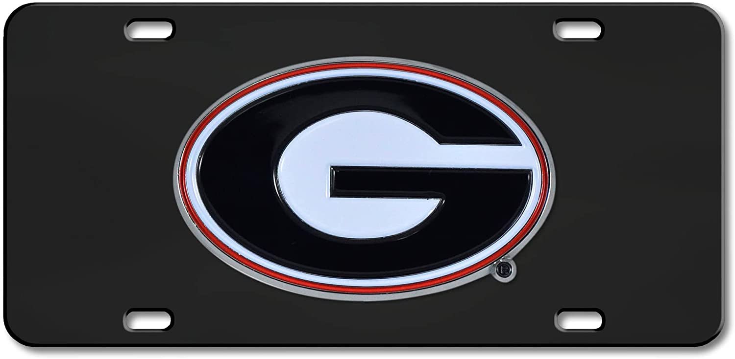 University of Georgia Bulldogs License Plate Tag, Premium Stainless Steel Diecast, Black, Raised Solid Metal Color Emblem, 6x12 Inch