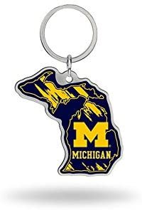University of Michigan Wolverines Metal Keychain State Shape Design